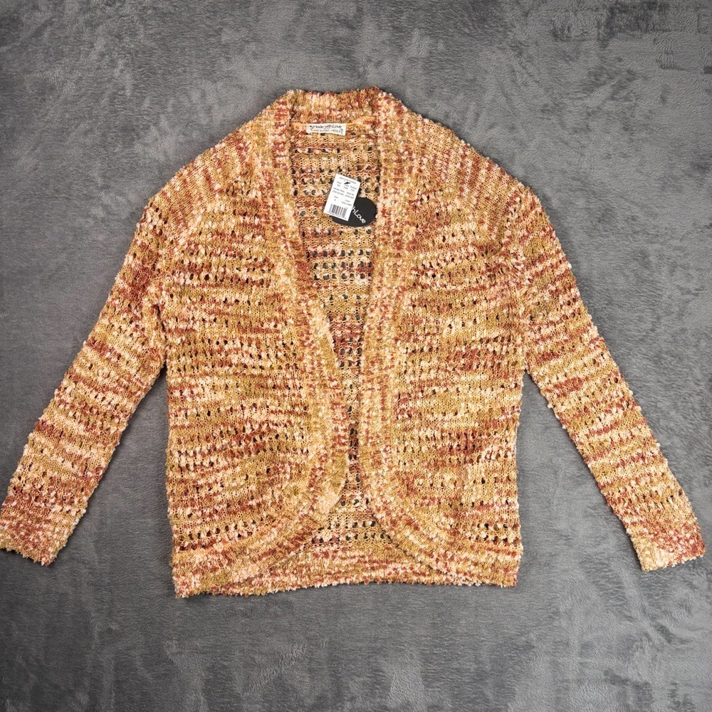 Made With Love by FCT Cardigan Women's M Coral Combo Open Front Knit Boho